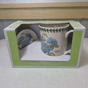 Portmeirion Botanic Garden Hydrangea Mug & Coaster Set New in Box